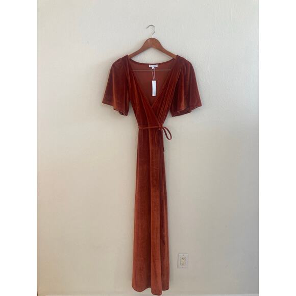 NWT Baltic Born Meghan Velvet Wrap Maxi Dress Rust Copper Spice Fall XS - Picture 6 of 8
